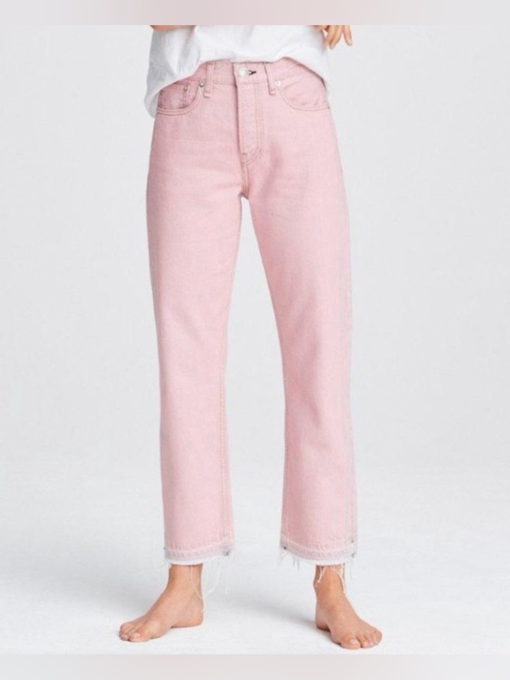 rag & bone Maya High-Rise Ankle Straight Jeans Shadow Pink Size 25 Released Hem